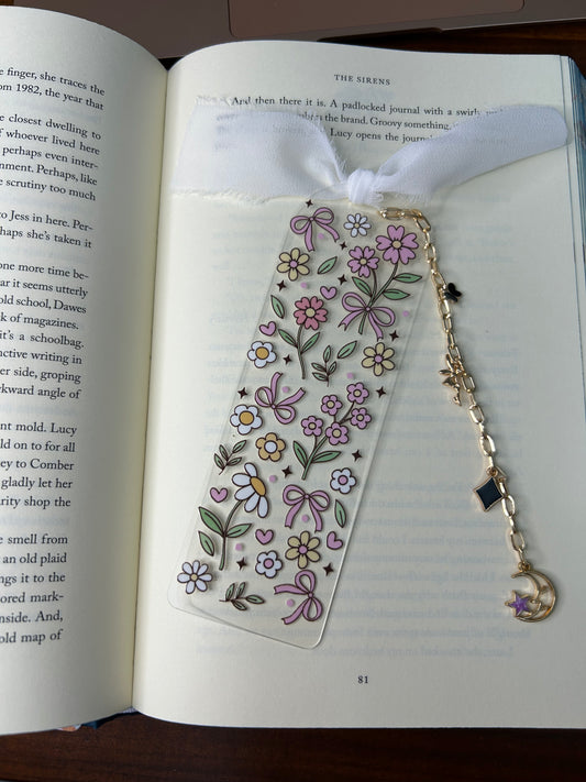 Pink & White floral Acrylic Charm Bookmark
